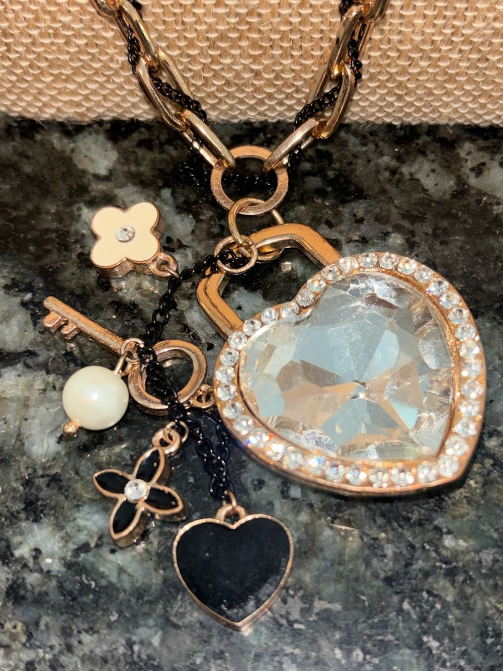 Park Lane Heart Locket Key Pendant Necklace in Gold and Black